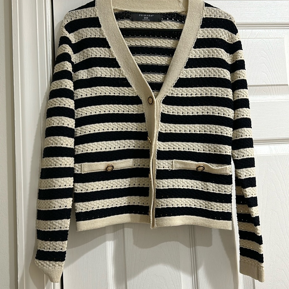 Black and white stripe crochet cardigan